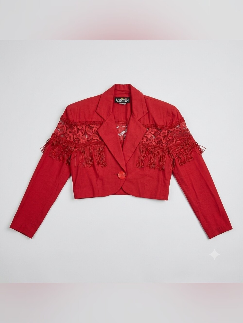 Addiction Red Cropped Fringe Lace Blazer